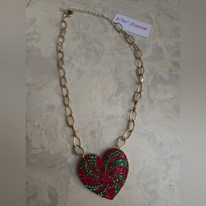 Betsey Johnson Red & Green Peppermint Candy Heart Necklace! NWT! Beautiful!